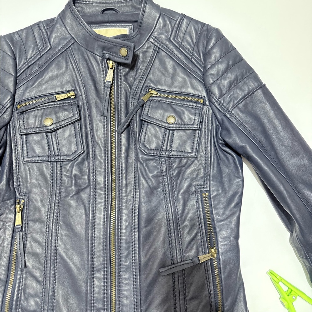 MICHAEL Michael Kors Navy Quilt Trim Leather Scuba Jacket Size S - Picture 14 of 16